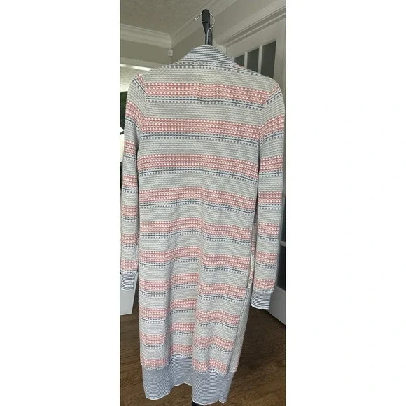 Anthropologie Sparrow Wool Blend Long Cardigan Sweater Gray Red Striped M - Picture 5 of 7